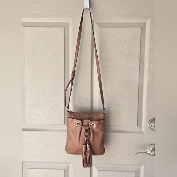 Michael Kors Leather Crossbody Bag Women's Brown Pebble Tassels Logo Small - Picture 5 of 16